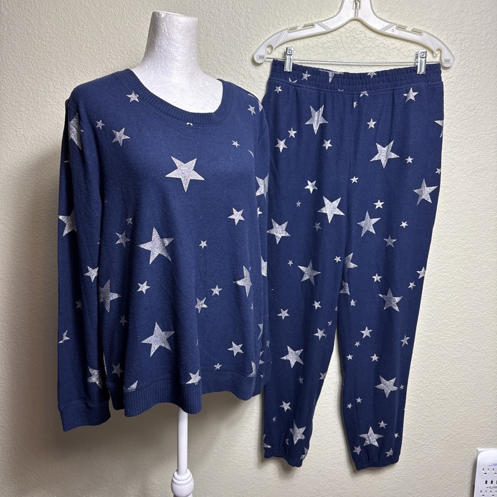 BumbleBella by Jill Martin‎ 2-Pc Set Size M Sweatshirt Size S Joggers Navy Stars